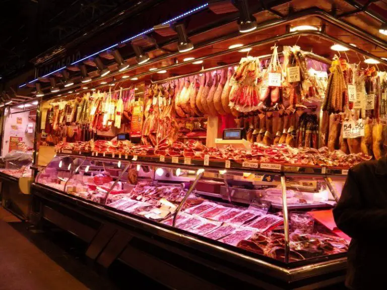 The meat department in the Boqueria market