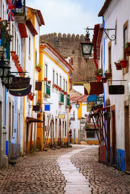 Beautiful street in Obidos, Portugal