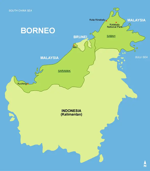 Borneo Island on the map