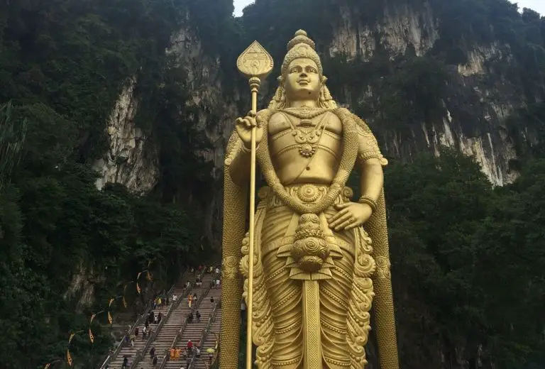 Golden 43-meter statue of Murugan