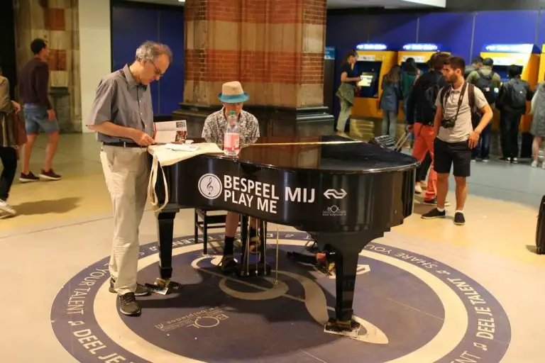 Piano installed in the main hall of Amsterdam station