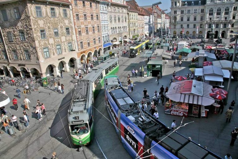 Traffic interchange in the main square of Graz