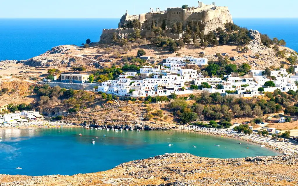 Tourist's guide to Lindos city on the island of Rhodes in Greece