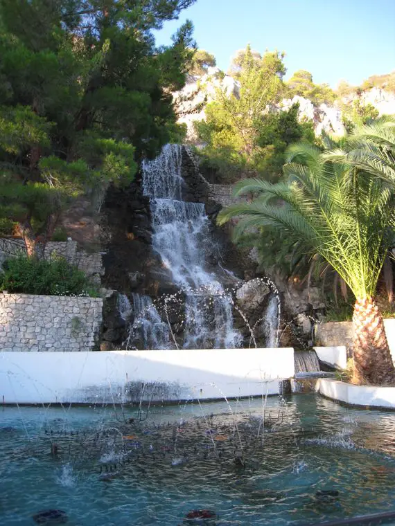 Thermal waterfall in the resort of Loutraki in Greece