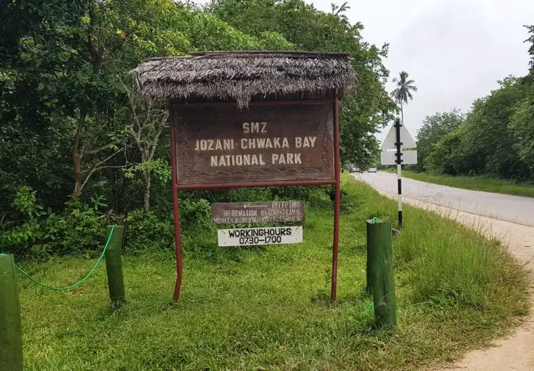 Signboard of Jozani Chwak National Park
