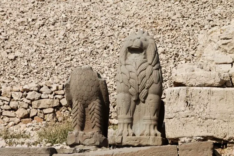 Eagle and lion made of stones