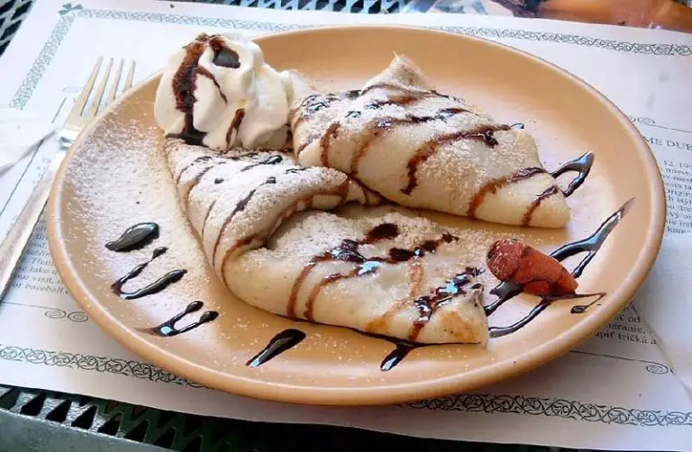 Montenegrin pancakes butcher with chocolate syrup