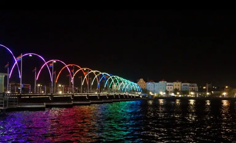 Beautiful night illumination of Queen Emma's bridge