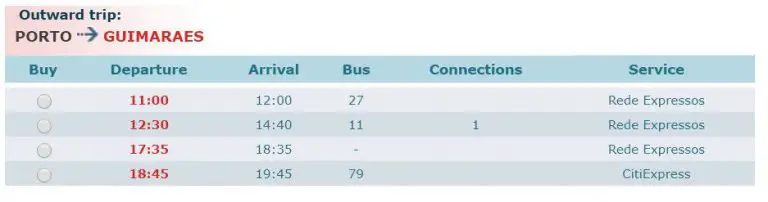 Bus Schedule Porto Guimaraes