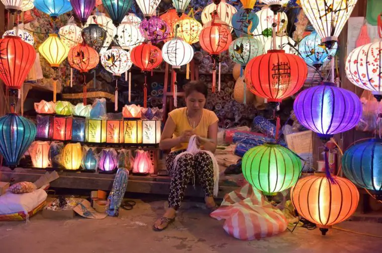Silk and paper lanterns at Nguyen Hoang Street Market