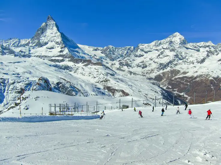 Skiing on the slopes of the resort of Zermatt