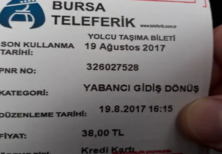 Cable car ticket Bursa Teleferik