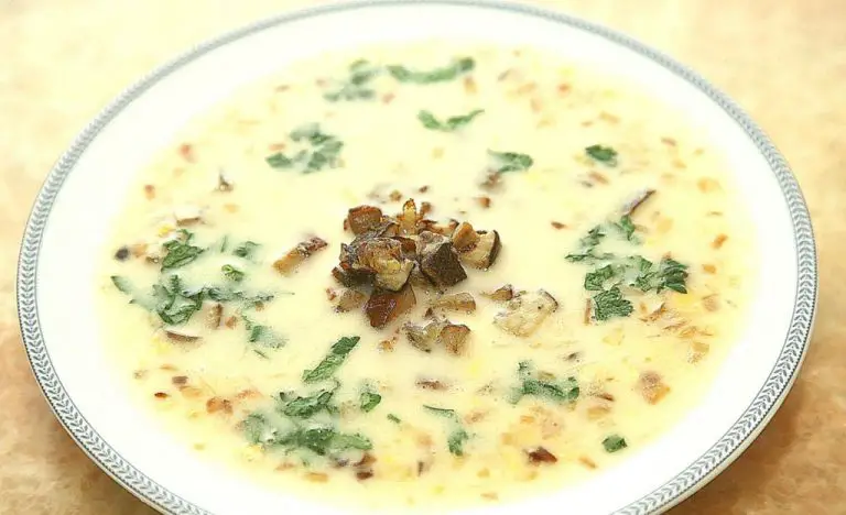 Brussels soup with dried champignons