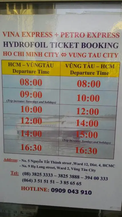 Boat Schedule Ho Chi Minh City-Vung Tau